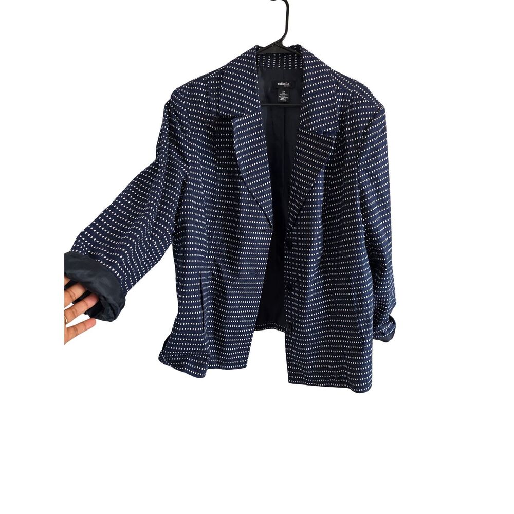 Rafaella Woman Navy Blue White Square Polka Dot Jacquard Blazer 22W